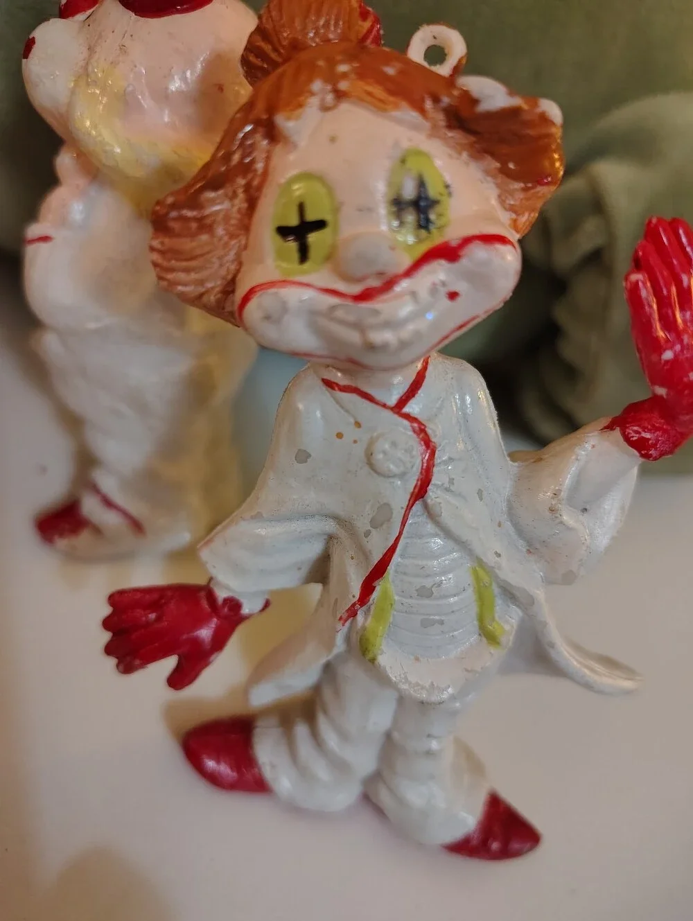 Pair of vintage plastic blow mold clown Christmas ornaments